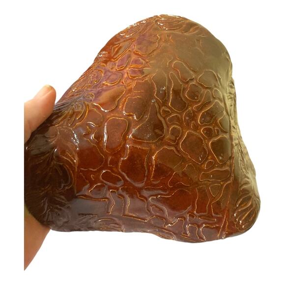 Handmade Original Clay Trinket Bowl Imprinted & Free Form Shape 6"Tx7"W - Picture 7 of 10